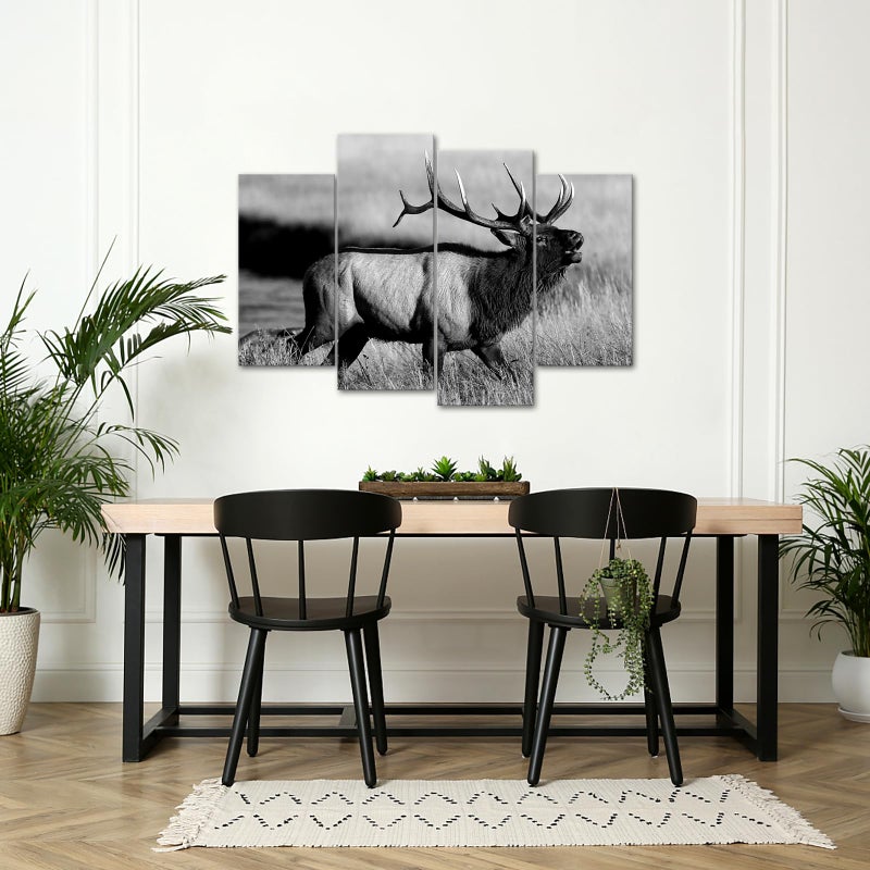 LevvArts - 4 Piece Animal Picture Black and White Bull Elk Canvas Wall Art Painting for Living Room Home Office Decor Modern Wildlife Artwork Framed Gallery Canvas Wrapped Ready to Hang - Image 2